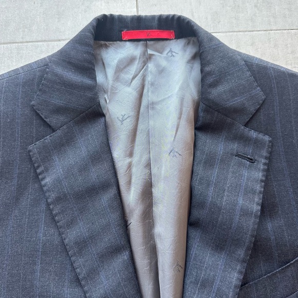 Isaia Other - ISAIA Recent Striped Charcoal + Blue Wool Blazer - 38R